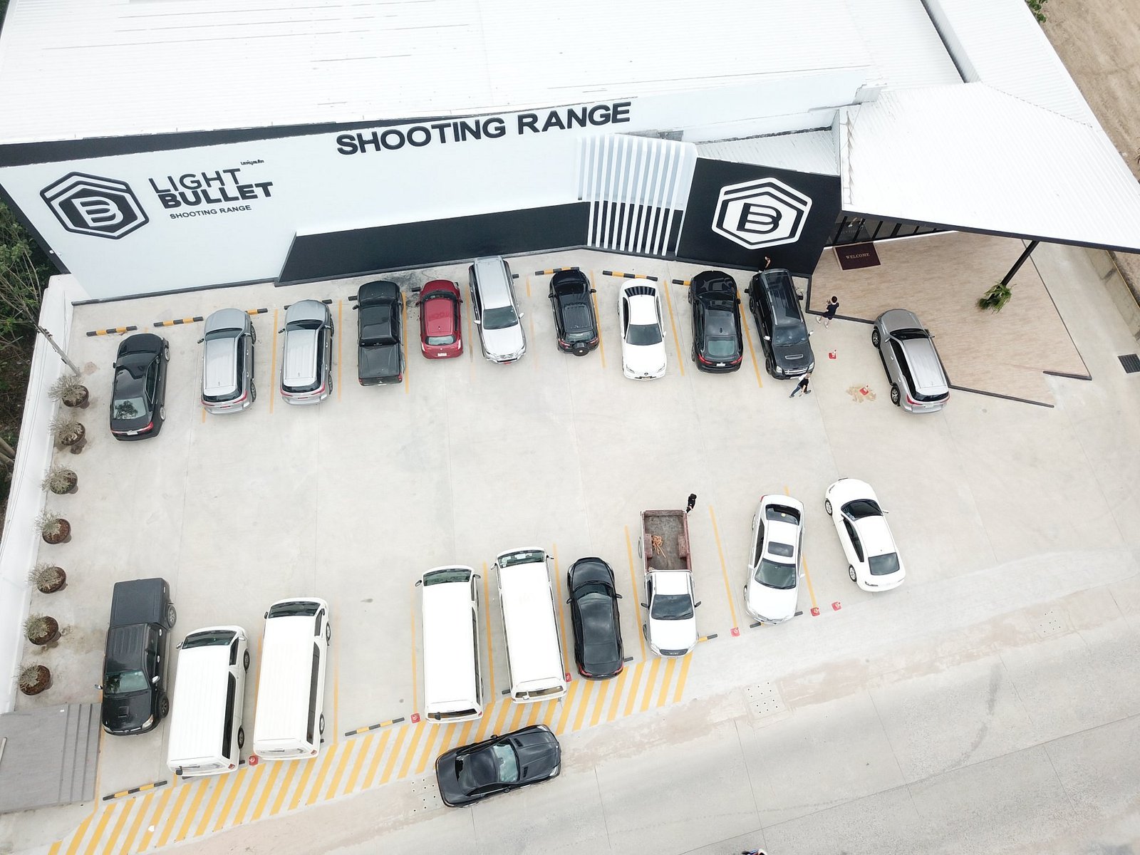 Aerial view of Light Bullet Shooting Range and its large car park