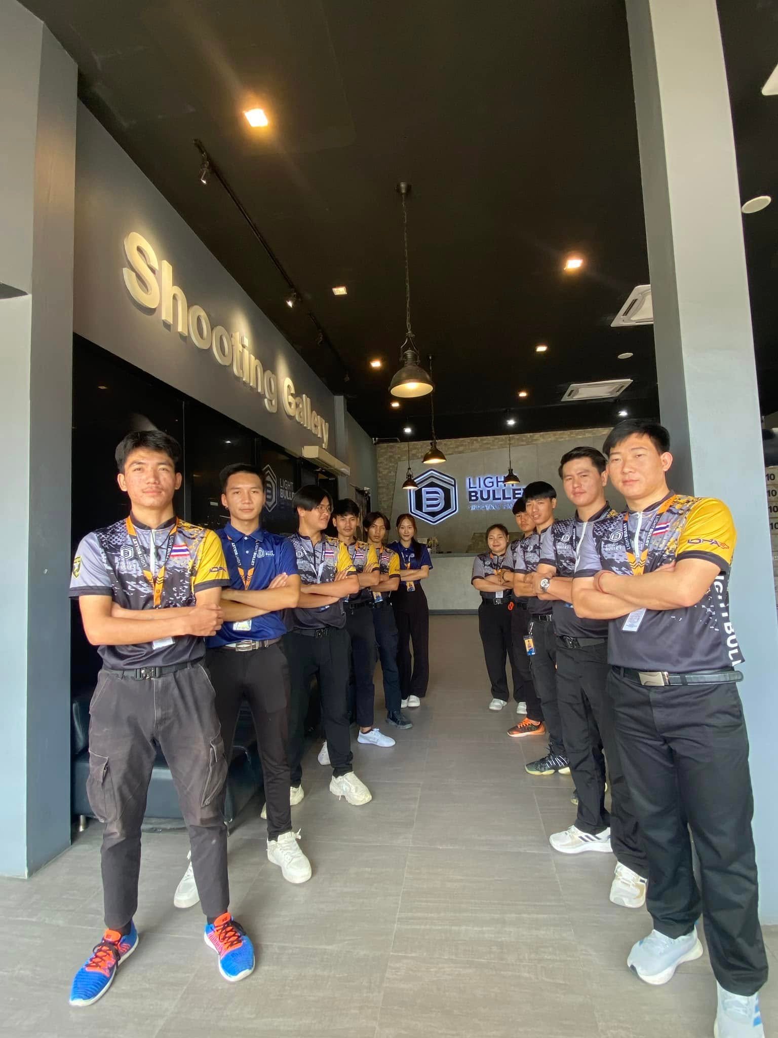 The Light Bullet Shooting Range team lined up in the reception area